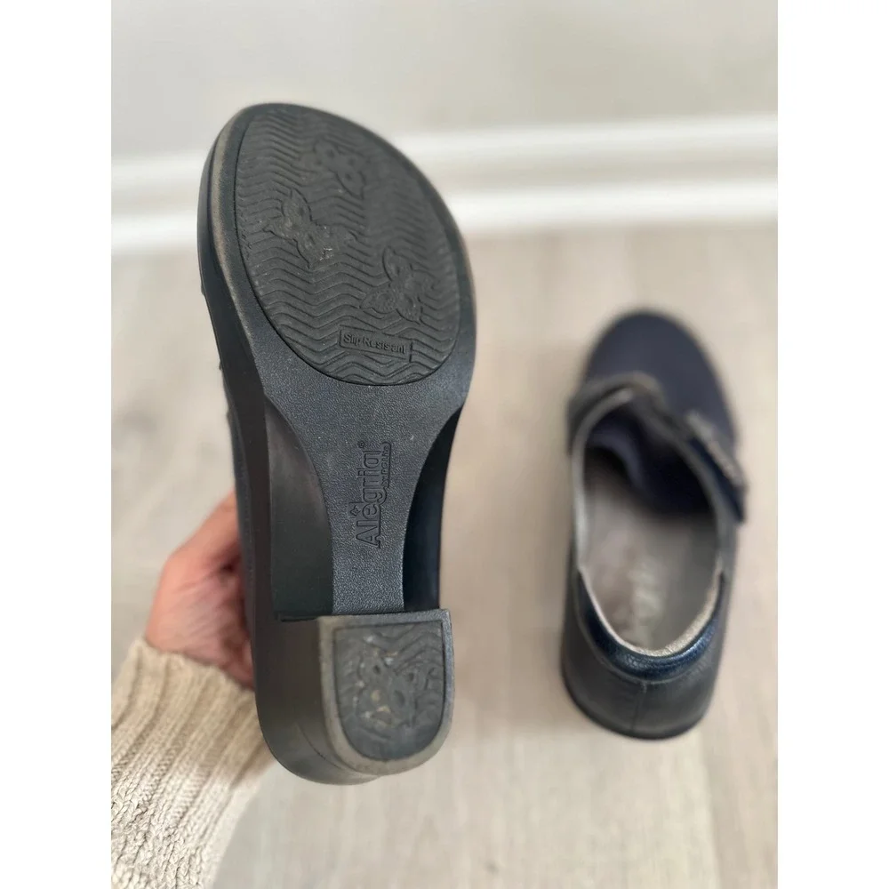 Alegria Khloe Mary‎ Jane Comfort Shoes Women 37 Navy Blue Leather Lizard Buckle